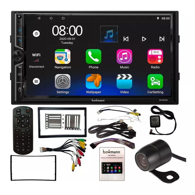 BOWMANN - Radio Carro Android 10 WiFi GPS Bluetooth USB Bowmann DD-6050 + Camara