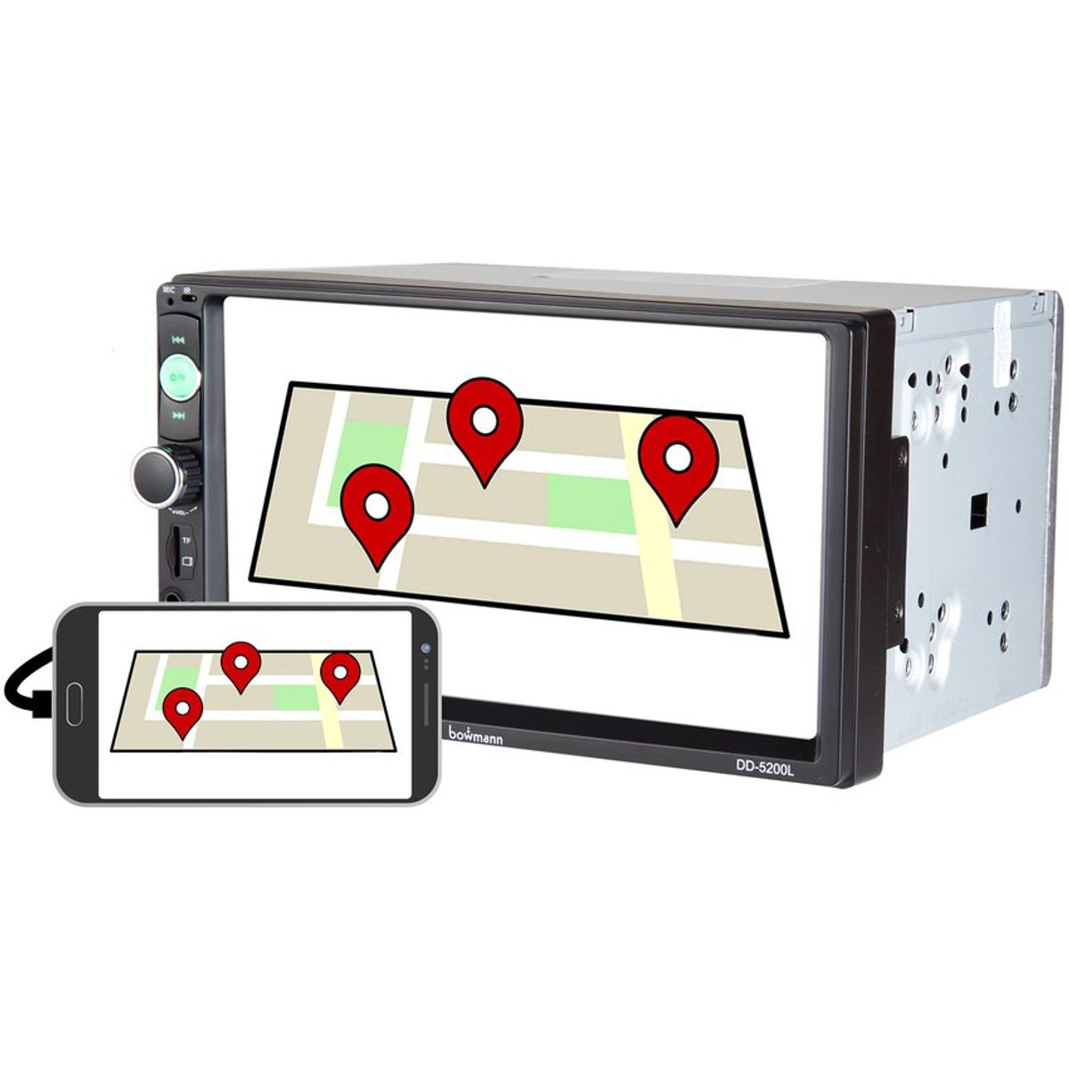 BOWMANN - Radio Carro Pantalla Tactil Bluetooth Mirrorlink USB Bowmann DD-5200