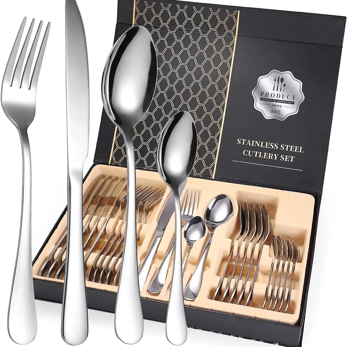 SUBE - Juego de cubiertos set de 24 piezas acero inoxidable silver