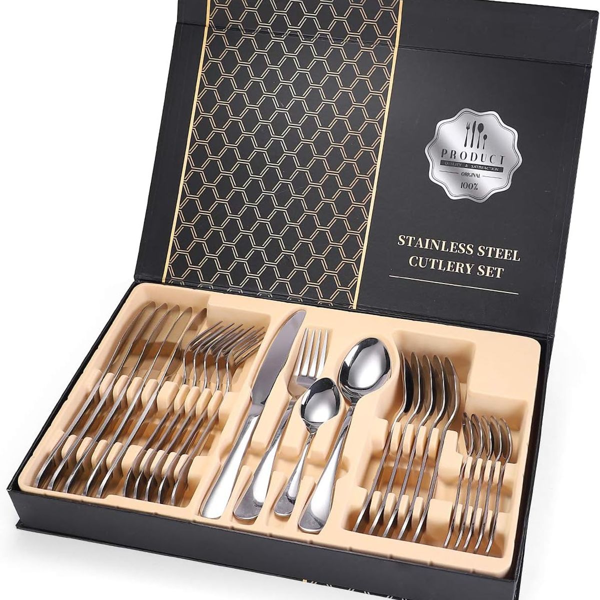 SUBE - Juego de cubiertos set de 24 piezas acero inoxidable silver