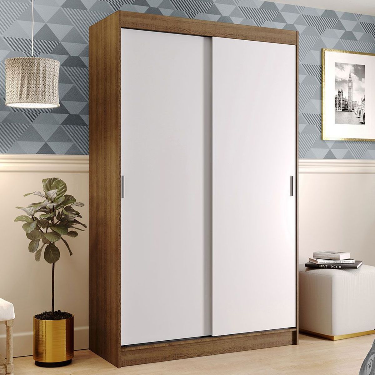MADESA - Clóset Tokio 2 Puertas Corredizas 2 Cajones Marrón/Blanco 218 cm x 109 cm x 54 cm