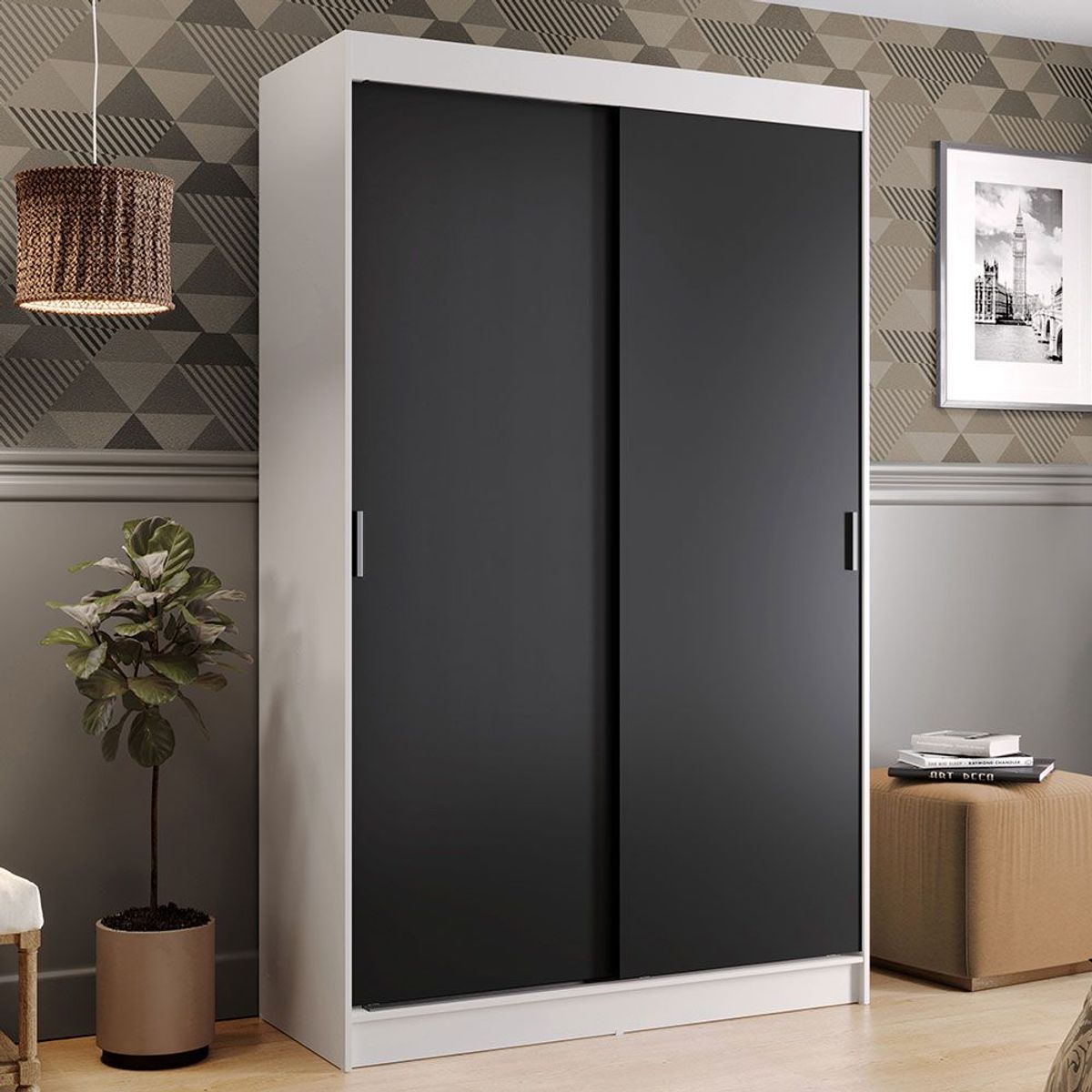 MADESA - Clóset Tokio 2 Puertas Corredizas 2 Cajones Blanco/Negro 218 cm x 109 cm x 54 cm