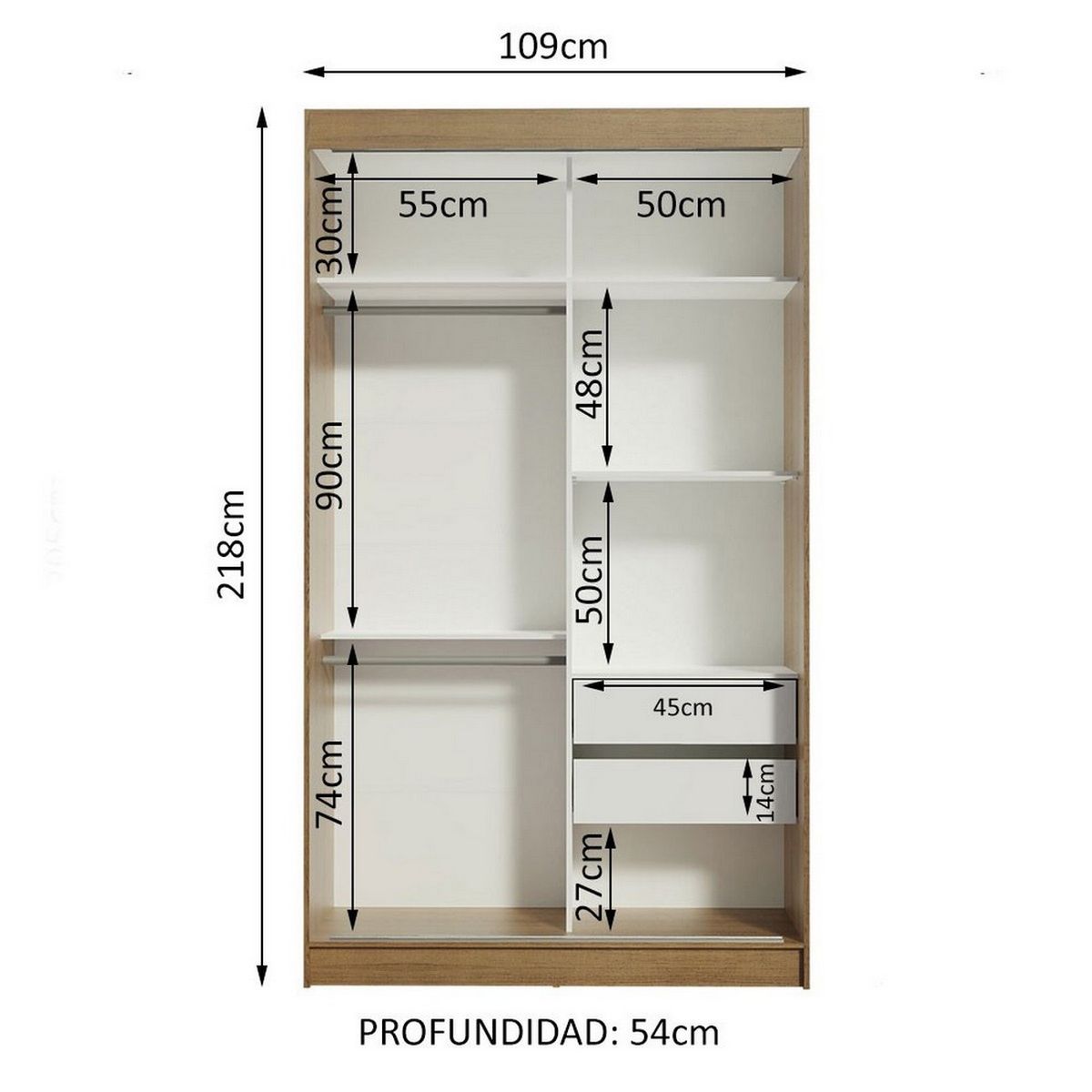 MADESA - Clóset Tokio 2 Puertas Corredizas con Espejos Marrón/Blanco 218 cm x 109 cm x 54 cm