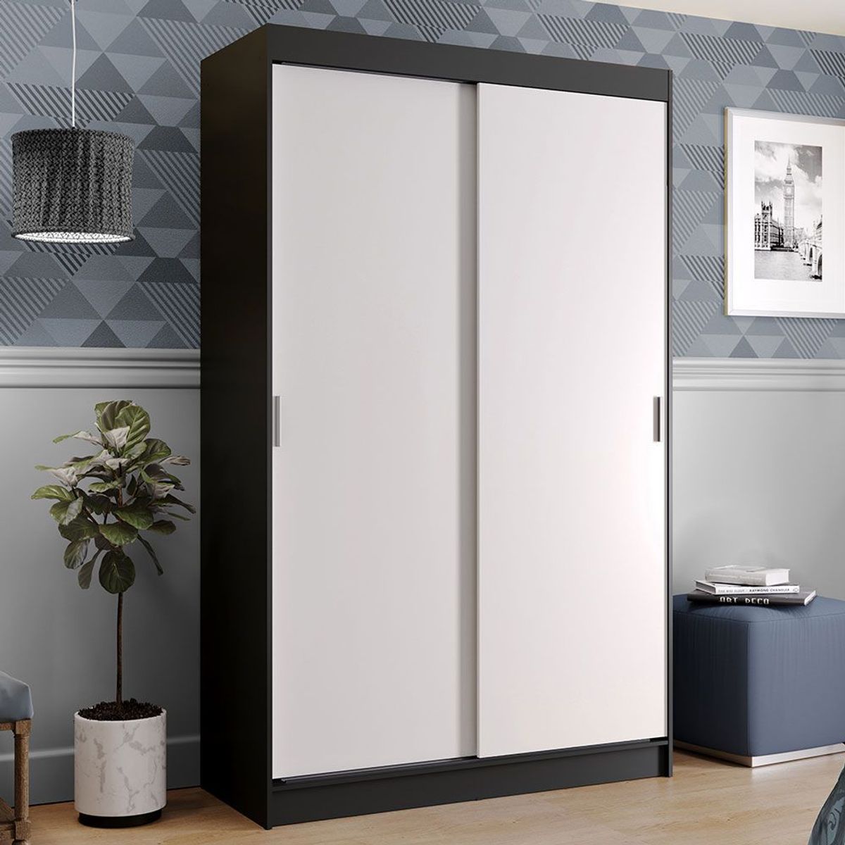 MADESA - Clóset Tokio 2 Puertas Corredizas 2 Cajones Negro/Blanco 218 cm x 109 cm x 54 cm