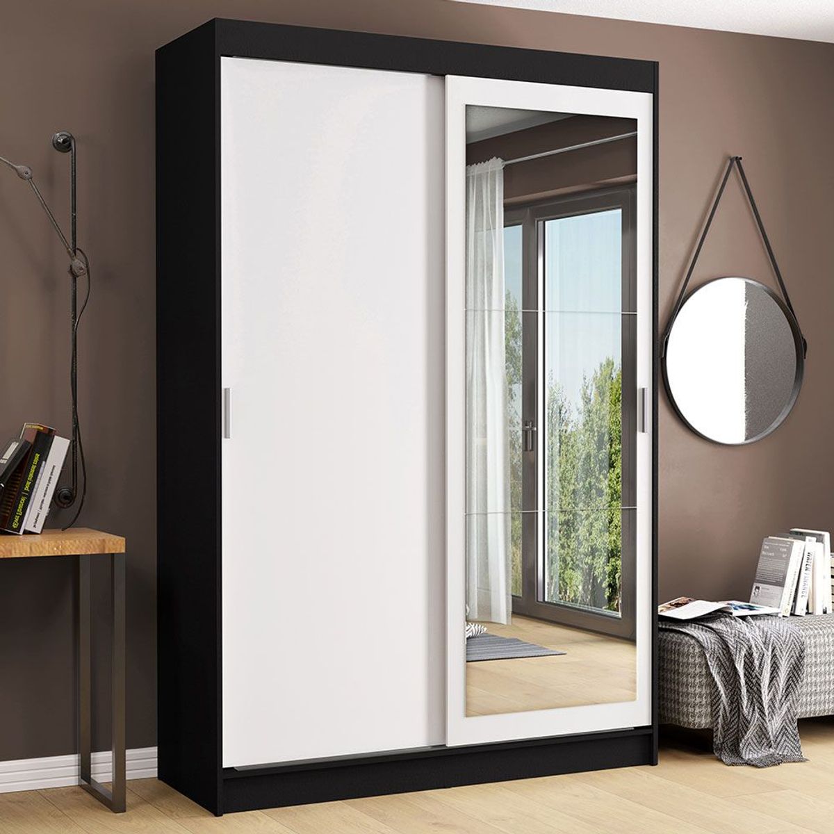 MADESA - Clóset Tokio 2 Puertas Corredizas 1 Espejo Negro/Blanco 218 cm x 109 cm x 54 cm