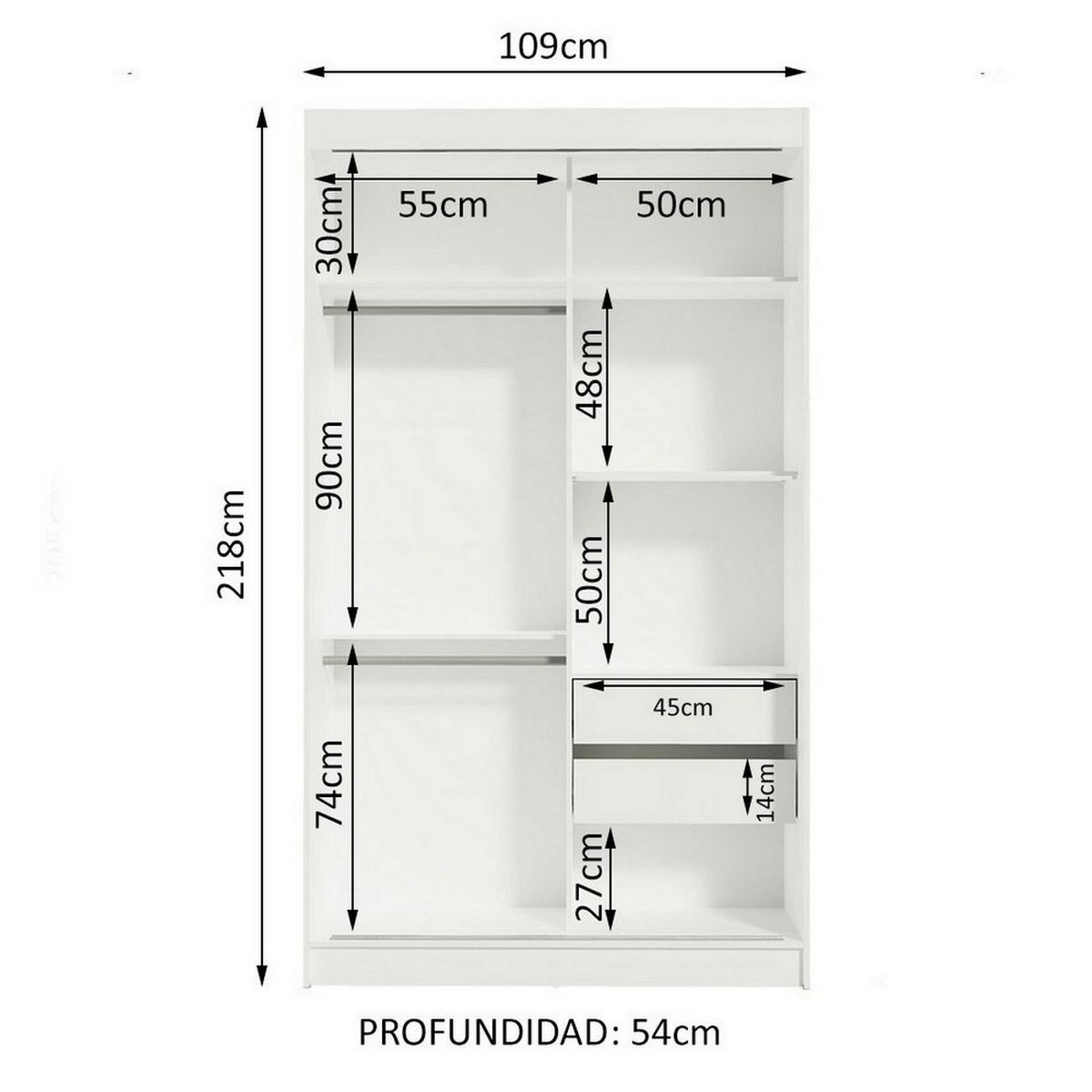 MADESA - Clóset Tokio 2 Puertas Corredizas con Espejos Blanco/Marrón 218 cm x 109 cm x 54 cm