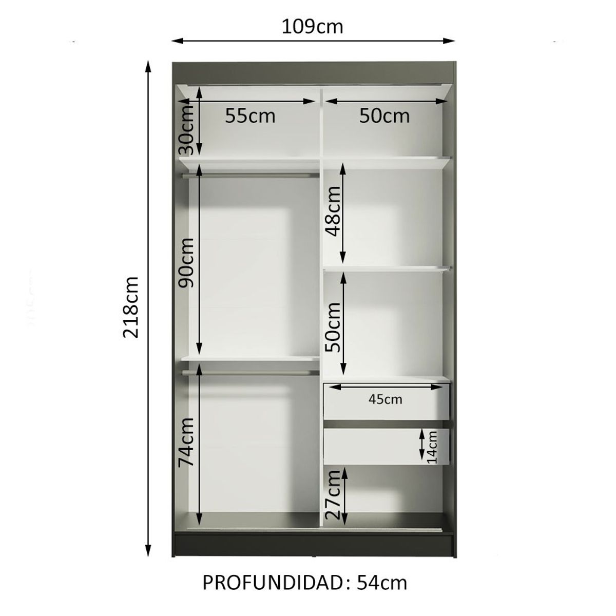 MADESA - Closet Tokio 2 Puertas Corredizas 2 Cajones