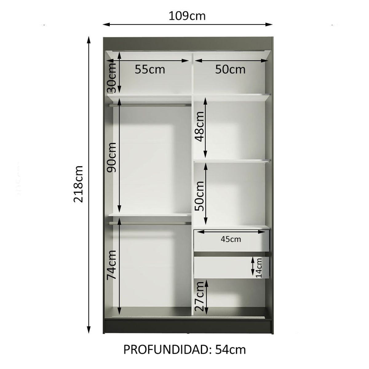 MADESA - Closet Tokio 2 Puertas Corredizas 1 Espejo