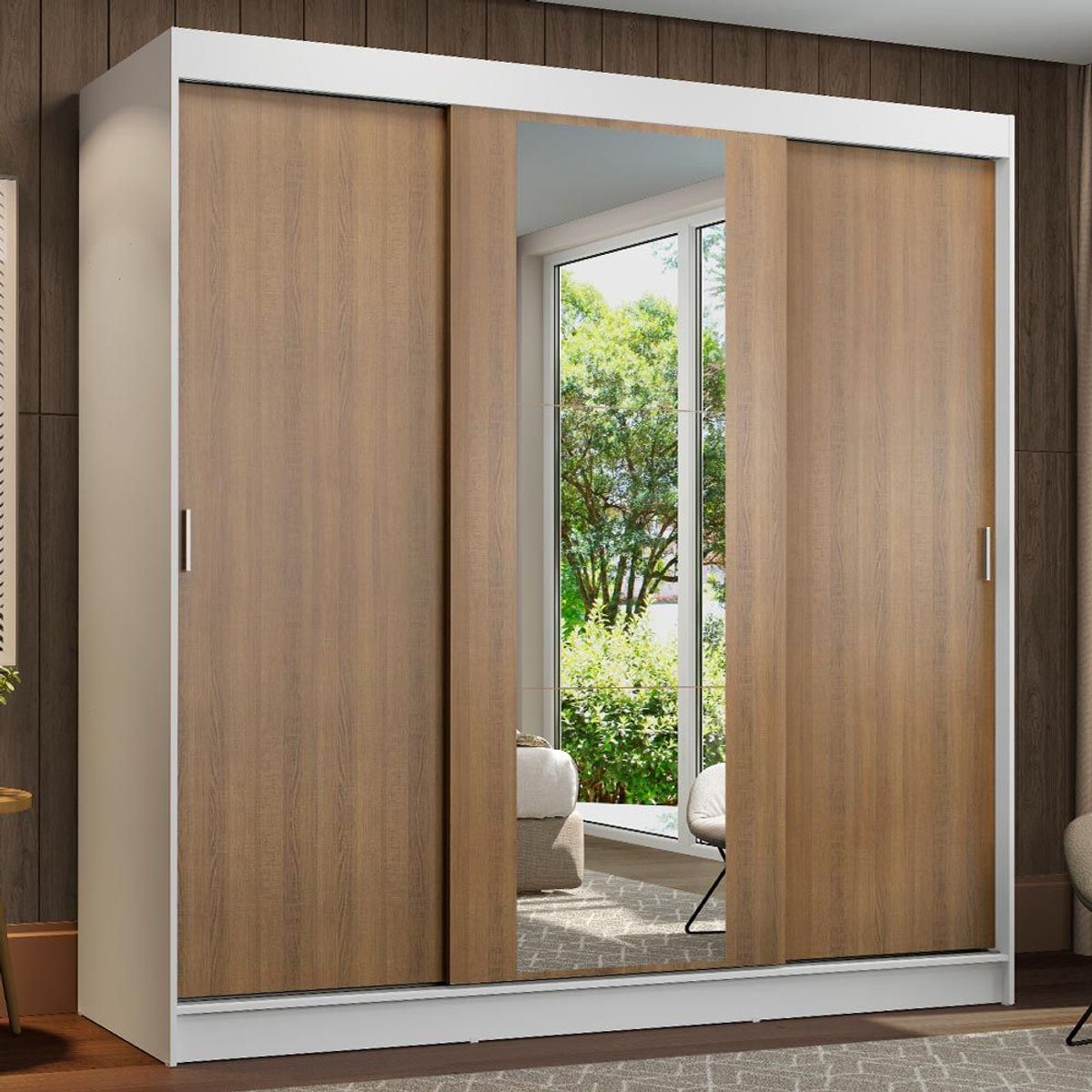 MADESA - Clóset Reno 3 Puertas Corredizas 1 Espejo Blanco/Marrón 180 cm x 205 cm x 54 cm