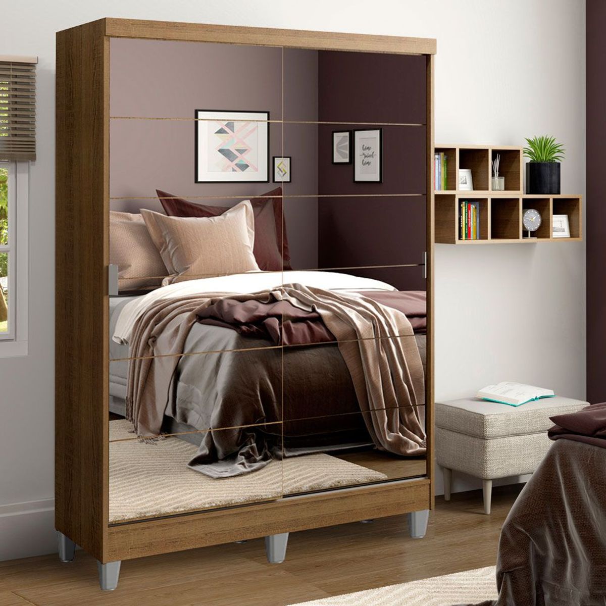 MADESA - Clóset Luke con Patas 2 Puertas Corredizas con Espejos Marrón 192 cm x 120 cm x 53 cm