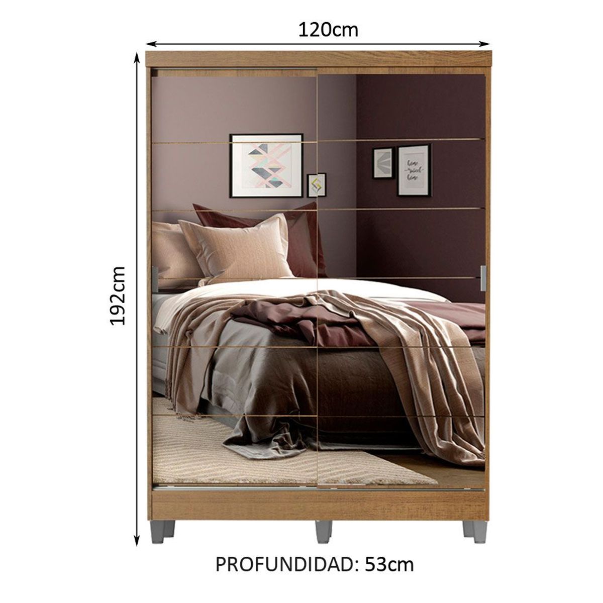 MADESA - Clóset Luke con Patas 2 Puertas Corredizas con Espejos Marrón 192 cm x 120 cm x 53 cm