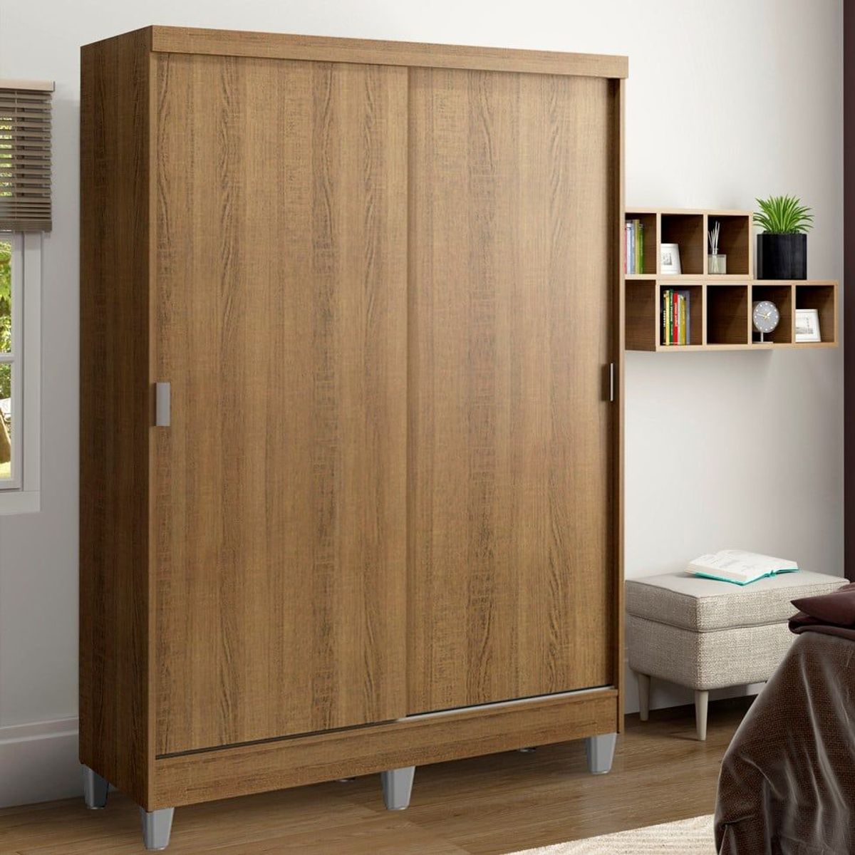 MADESA - Clóset Luke con Patas 2 Puertas Corredizas 2 Cajones Marrón 192 cm x 120 cm x 53 cm