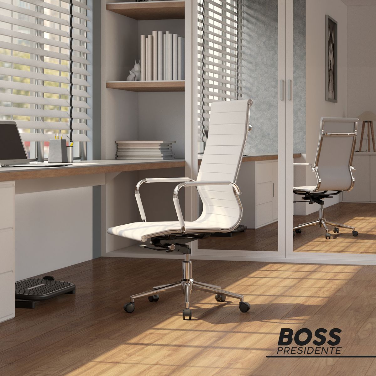 BONNO - Silla Boss Oficina Espaldar Alto Blanca Bonno