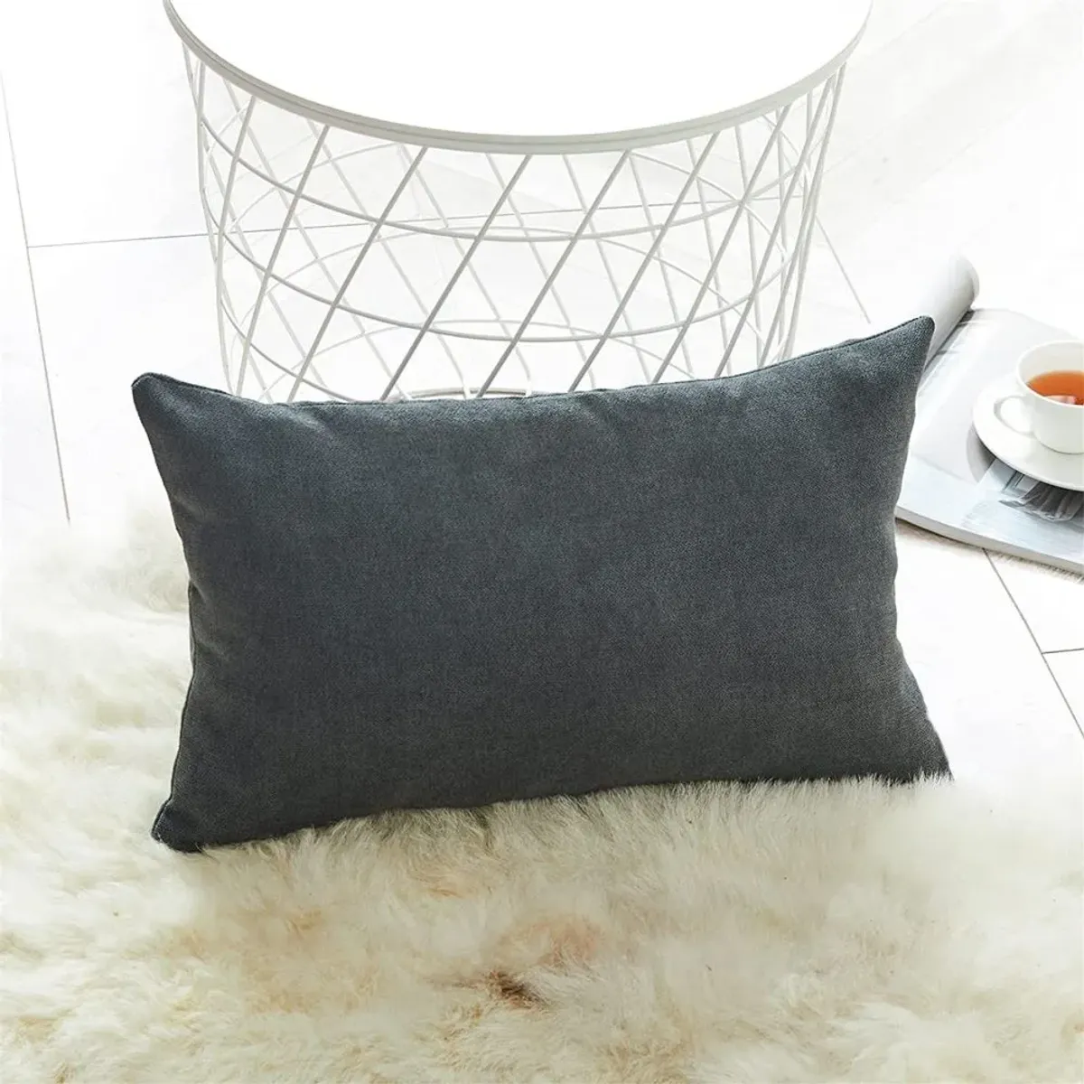 BANZAY - Almohada en Tela con Funda y Relleno 70x50 - Gris Oscuro