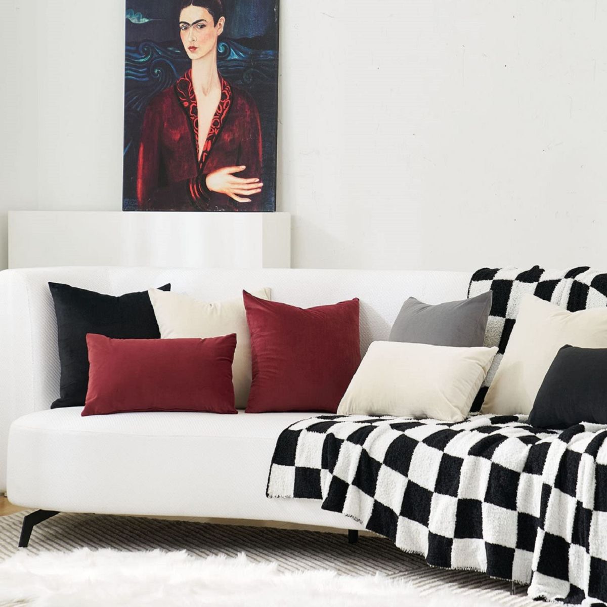 BANZAY - Almohada en Tela con Funda y Relleno 70x50 - Vinotinto