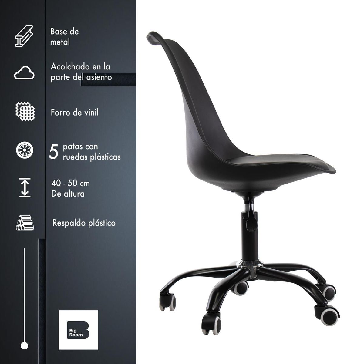 BIG ROOM - Silla Eames Con Ruedas Silla Oficina - Negro - Chico