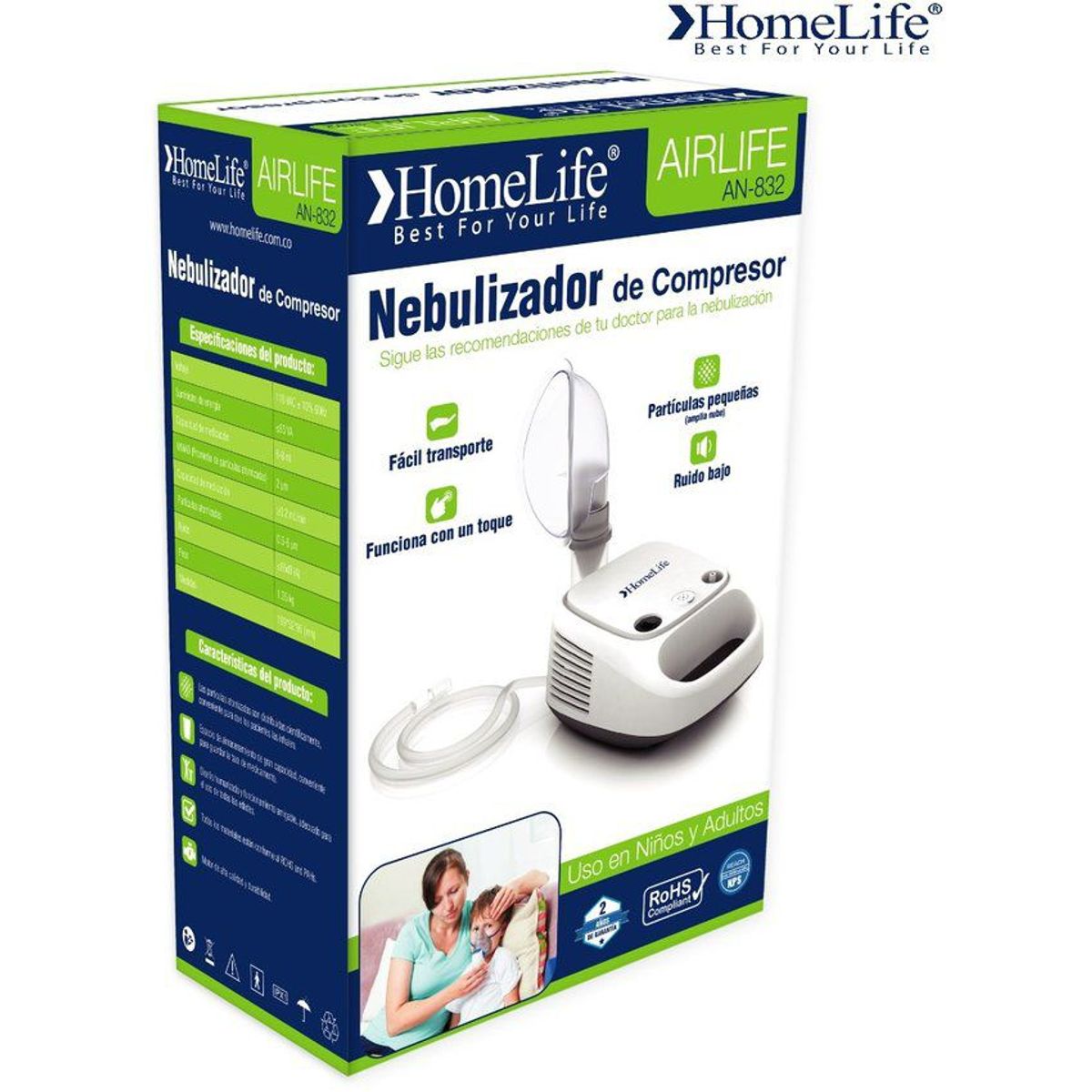 HOMELIFE - Nebulizador compresor  AIRLIFE 832 adulto pediátrico