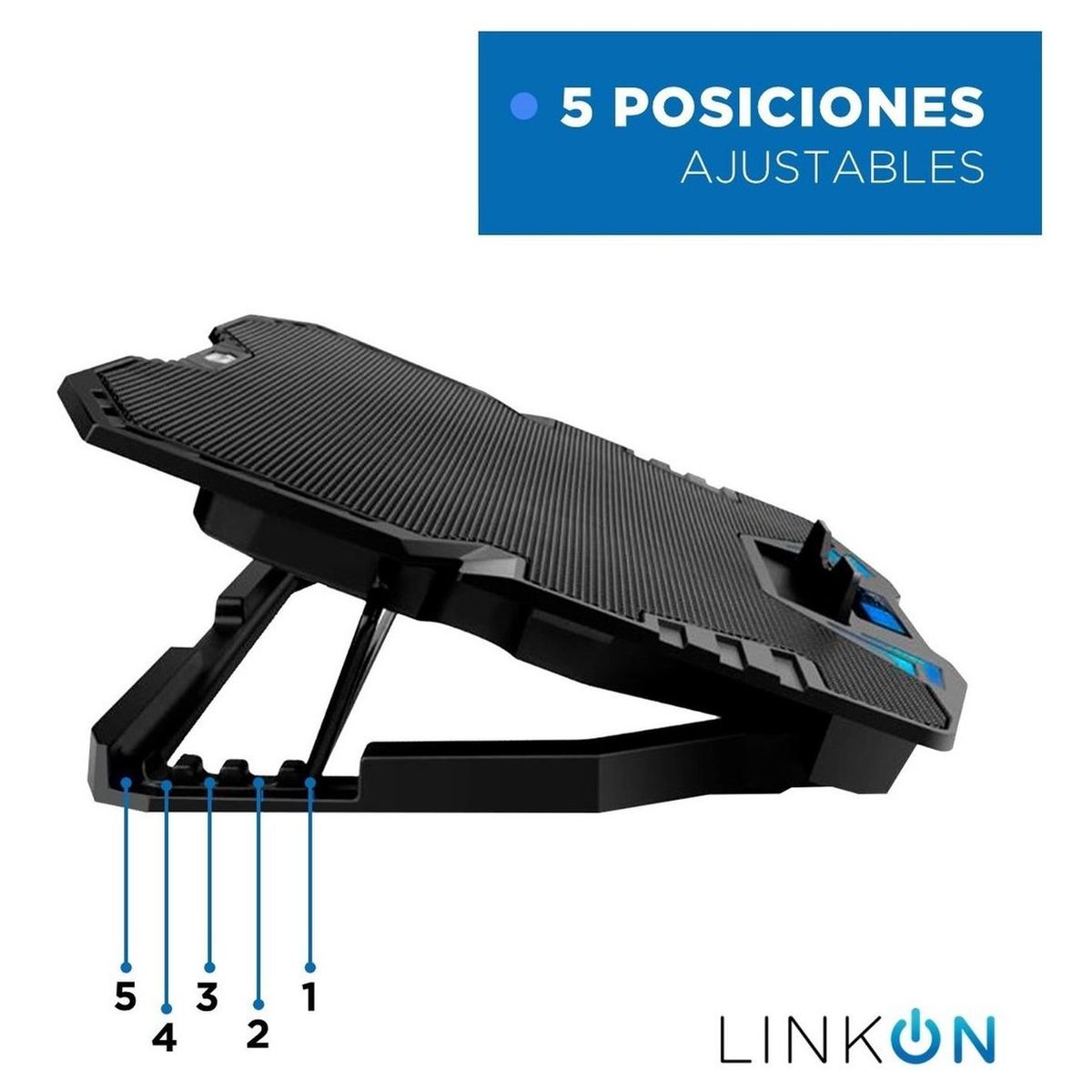 LINKON - Base Refrigerante Soporte Portatil Gamer 5 Ventiladores Lcd