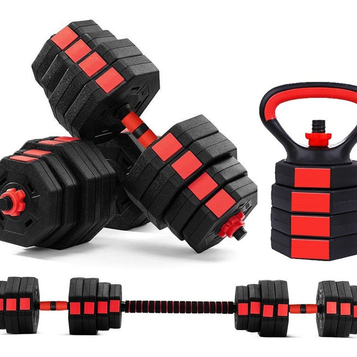 FITNICS - Mancuernas Pesas Ajustables Set 30kg 3en1 +barra +kettlebell