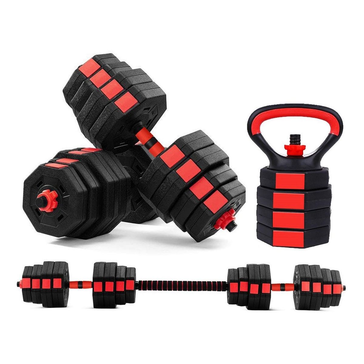FITNICS - Mancuernas Pesas Ajustables Set 30kg 3en1 +barra +kettlebell