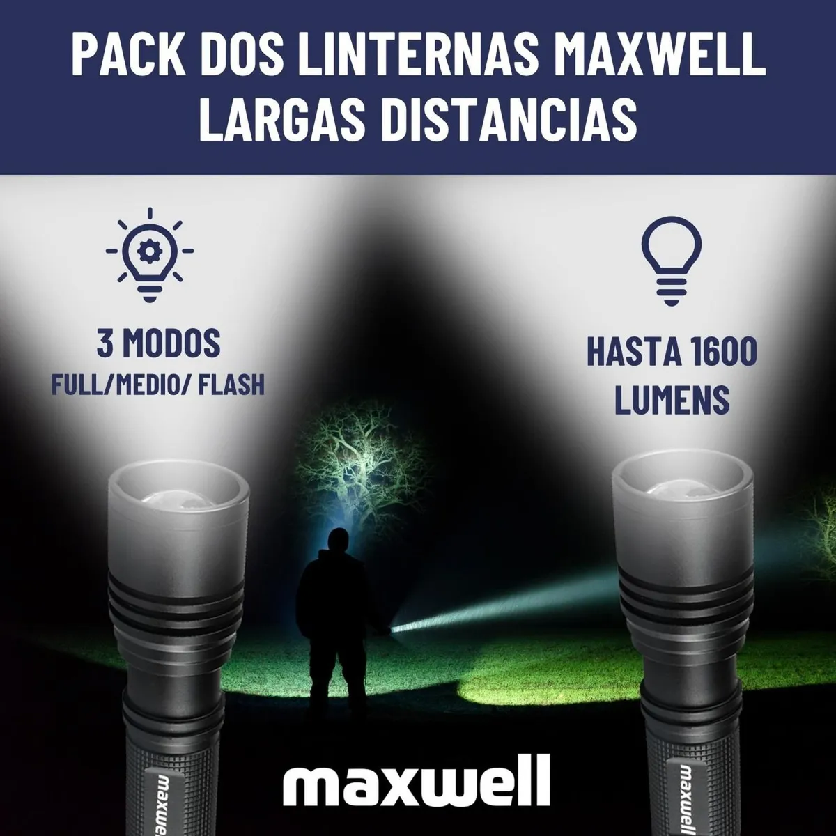 MAXWELL - Linterna Led Tactica Set De 2 Maxwell Bateria Impermeable-