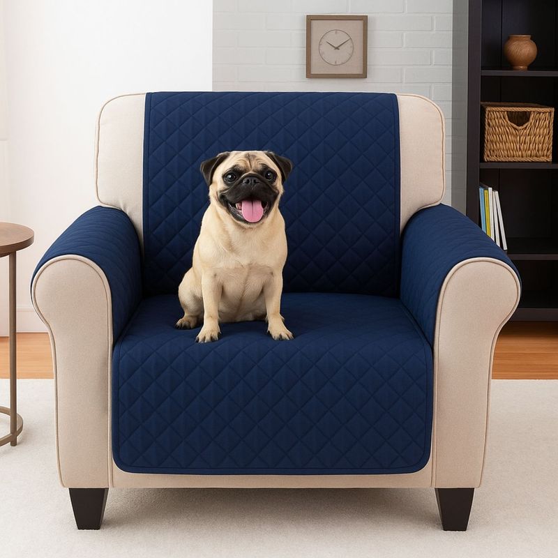 HAPPY BEAR - Forro Protector Sofá 1 Puesto Microfibra Azul Oscuro/Gris