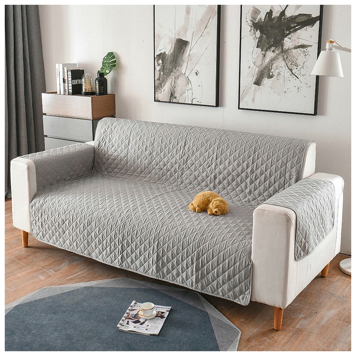 HAPPY BEAR - Forro Protector Sofá 2 Puestos Microfibra Negro Gris