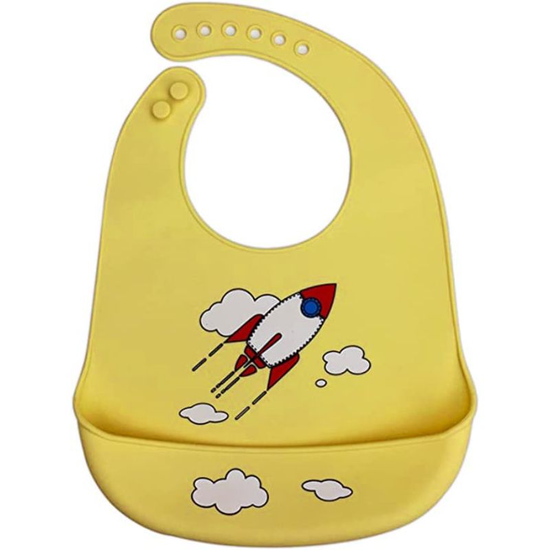 BABY ON - Babero En Silicona Impermeable Con Bolsillo Fácil Limpieza Cohete