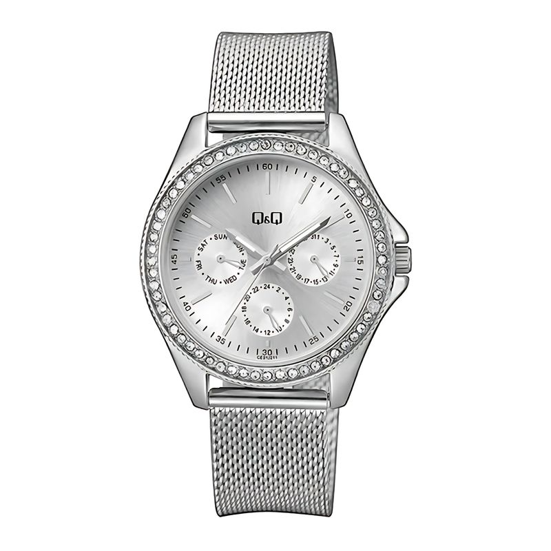 Q&Q - Reloj de moda para mujer plateado + caja