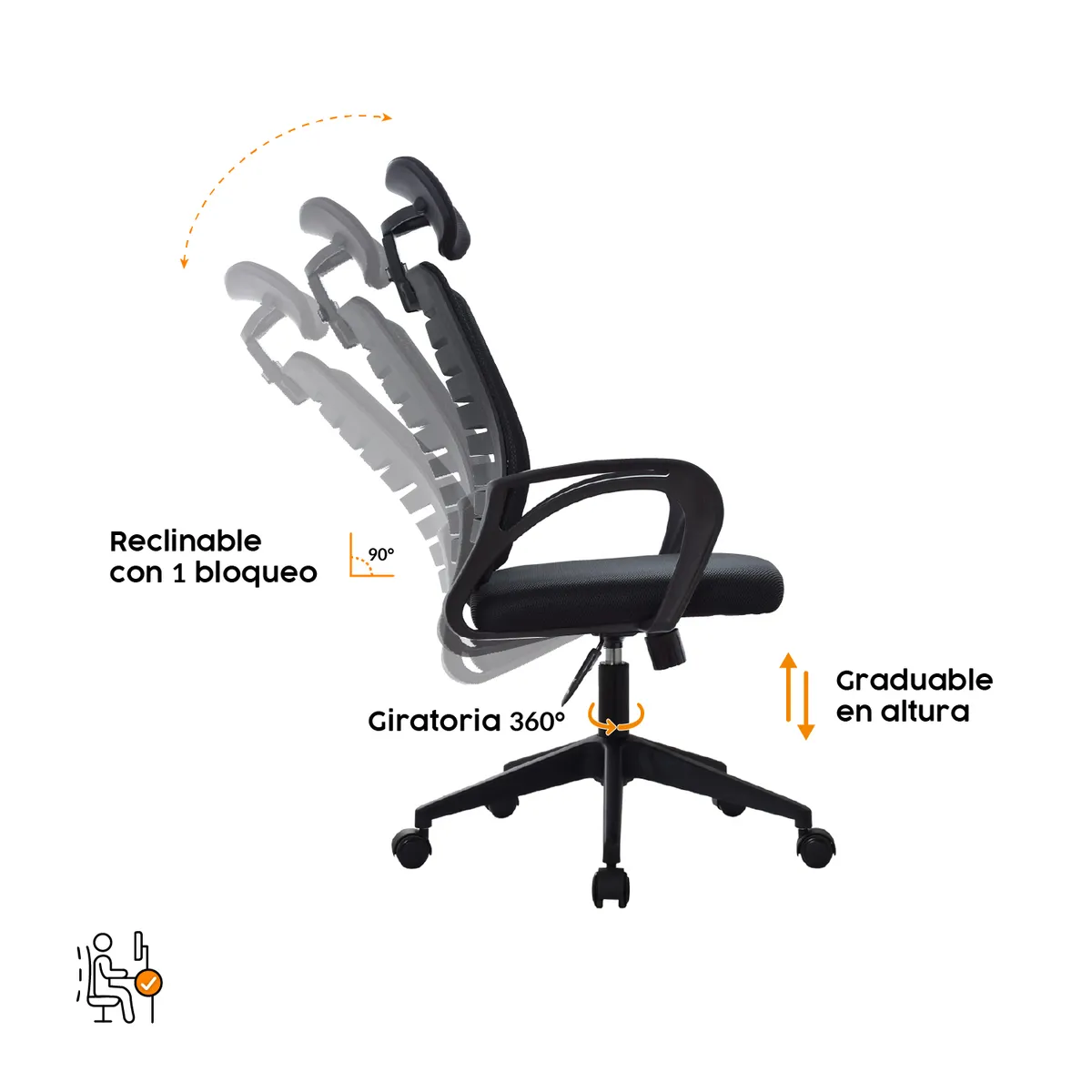 BONNO - Silla Oficina Lux Presidente Negro Bonno