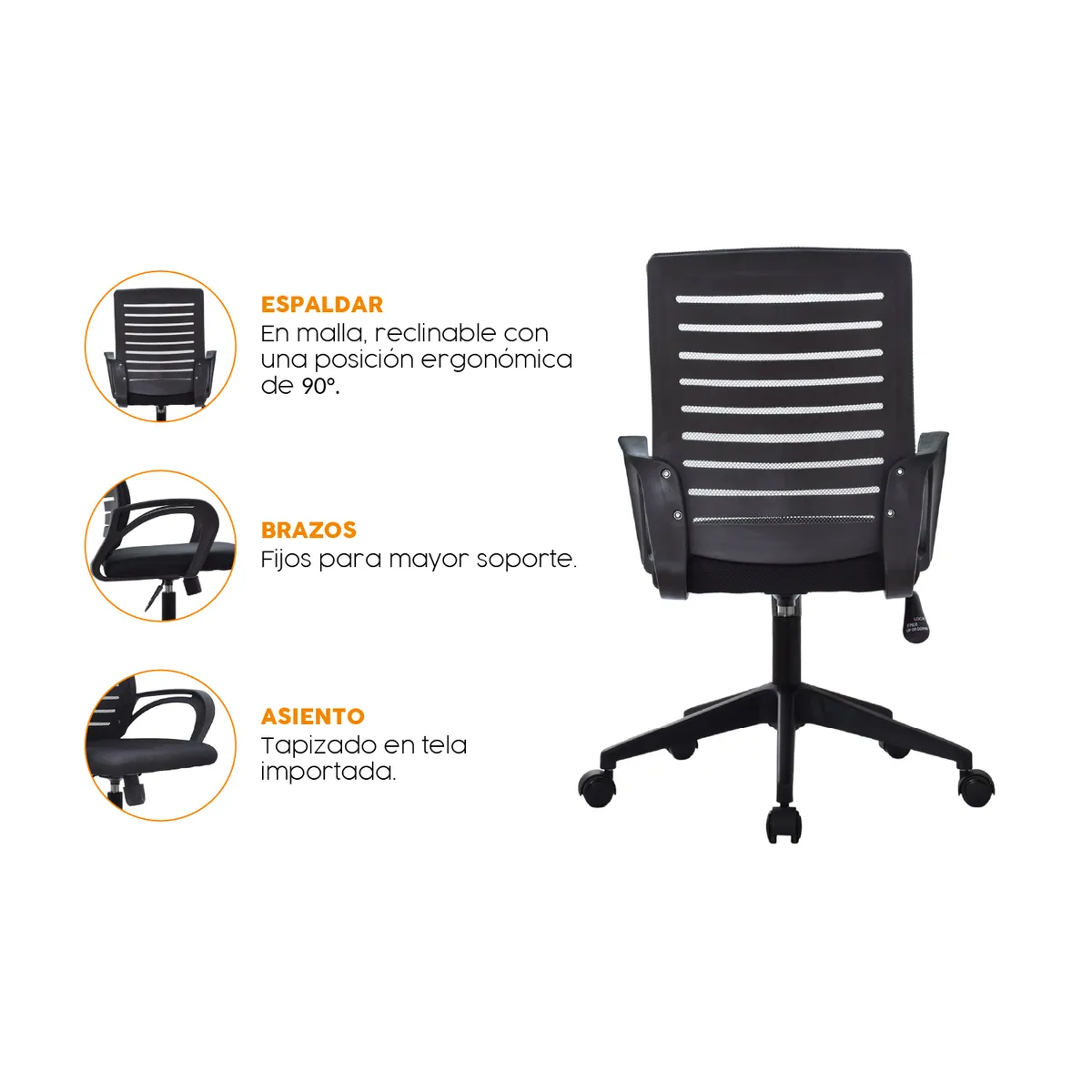 BONNO - Silla de Oficina Giratoria Lux HM Negro Base Negra