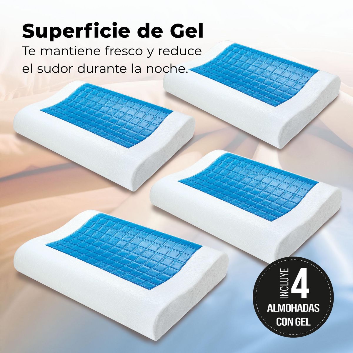 ENERGY PLUS - Combo: 4 Almohadas con gel refrescante ortopédica memoria Energy Plus