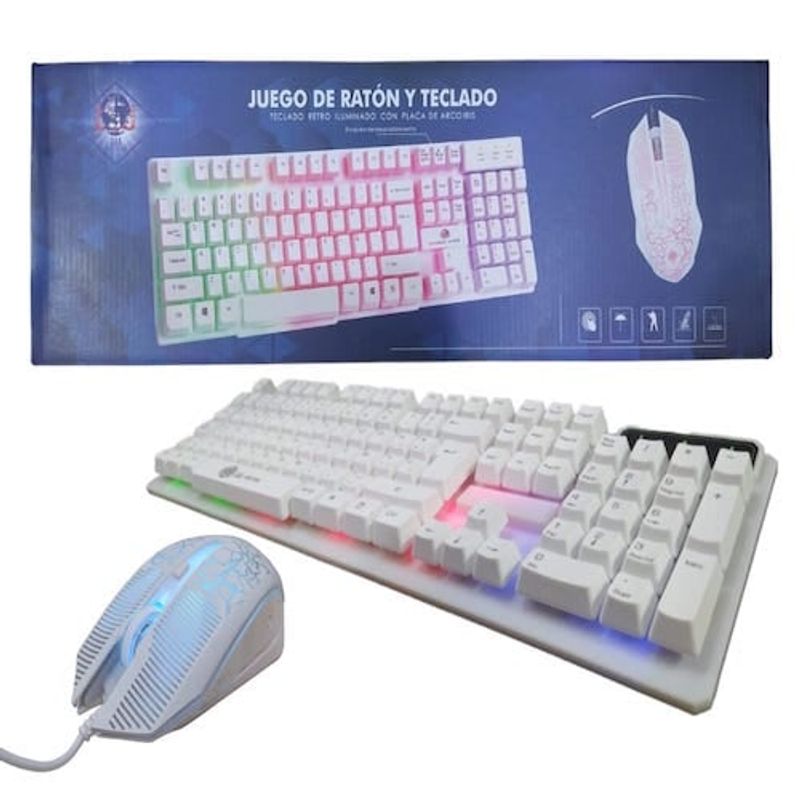 GENERICO - Combo Teclado Y Mouse Gamer Usb En Español Tecla Ñ Blanco