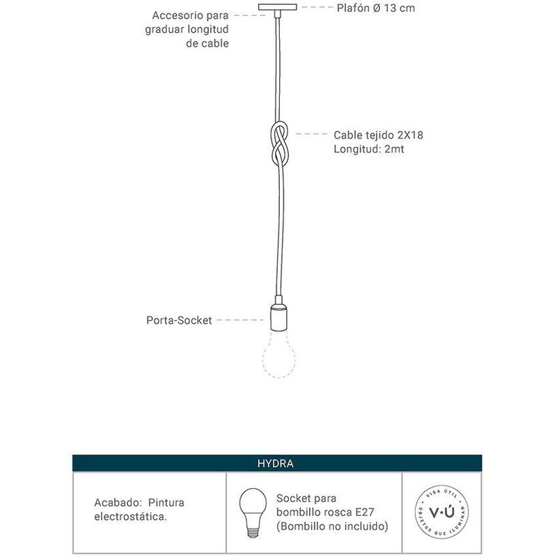 VIDA UTIL - Lámpara de techo hydra 3 cobre cable vainilla