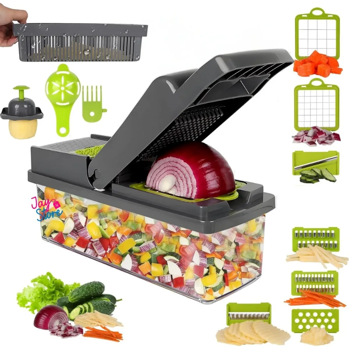 JAYSTORE - Cortador Picador Rallador Verduras Frutas Mandolina Ayudante 14 en 1