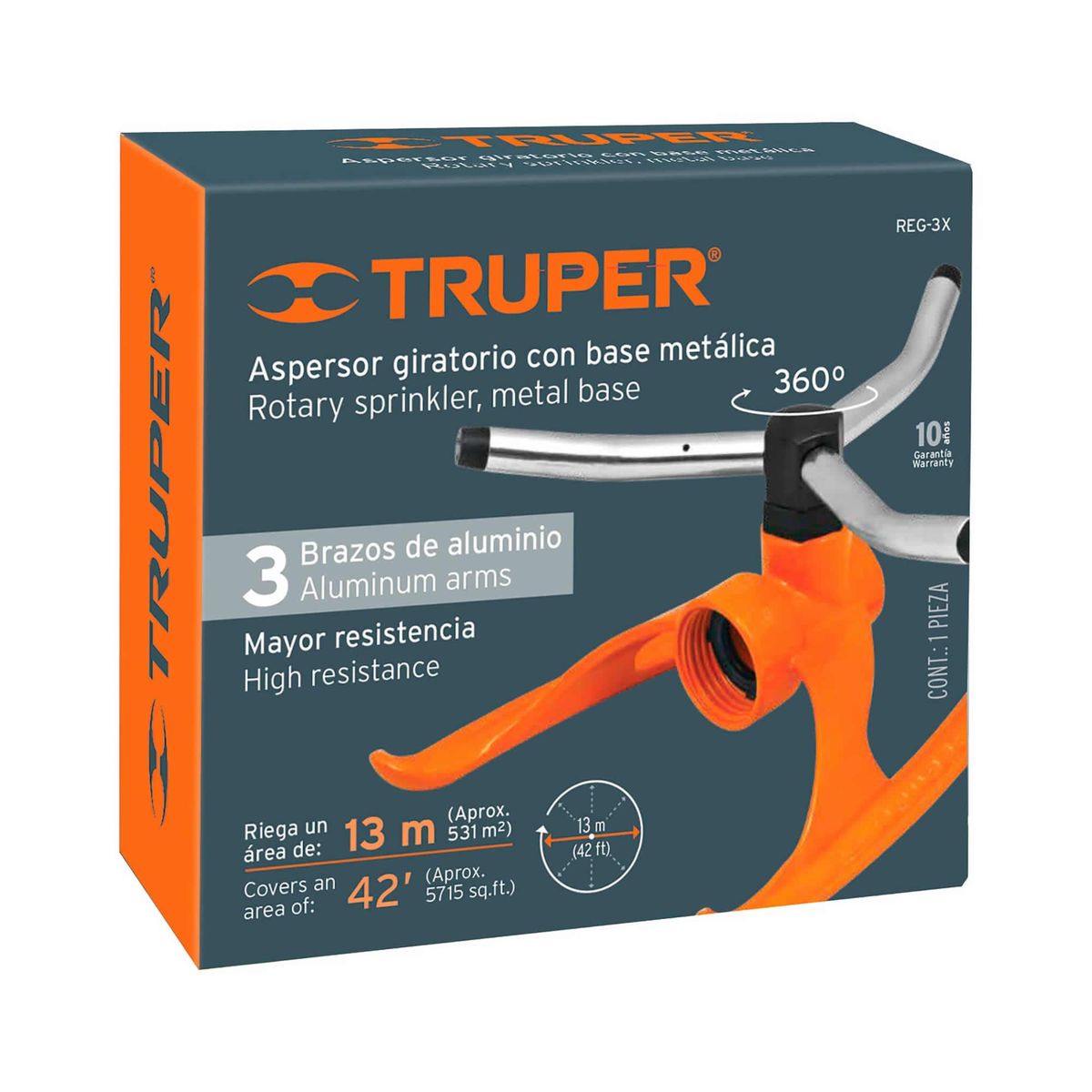 TRUPER - Aspersor De Riego 360° De Metal Y Aluminio, Área De 12.6 M Truper