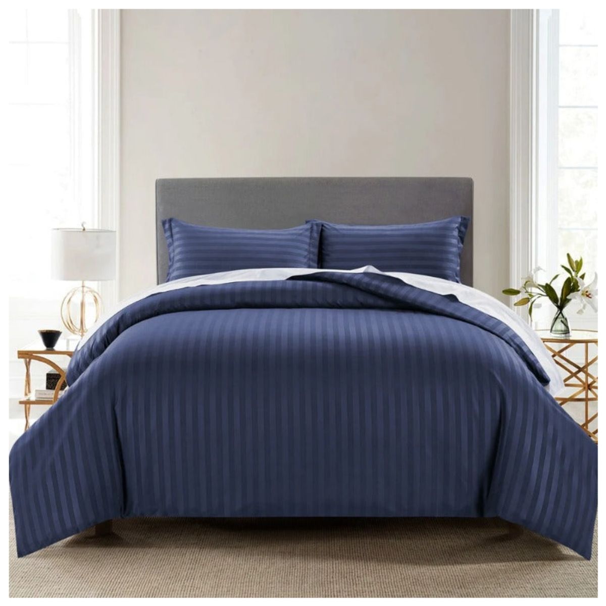 HAPPY BEAR - Funda Duvet Semidoble Microfibra Azul Oscuro Líneas