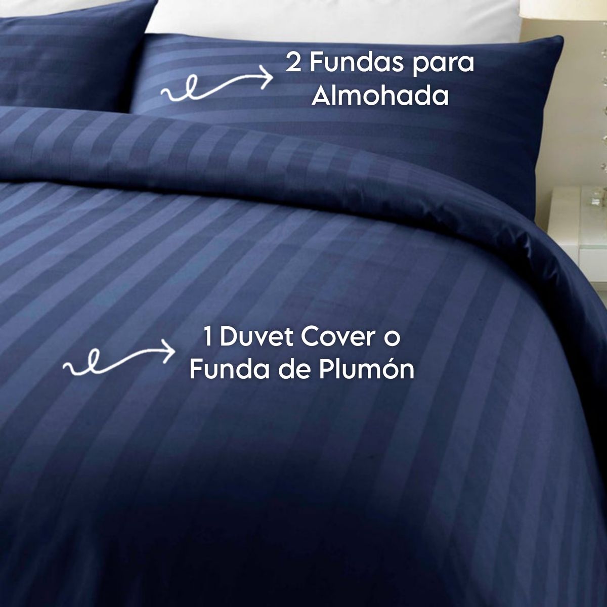 HAPPY BEAR - Funda Duvet Semidoble Microfibra Azul Oscuro Líneas