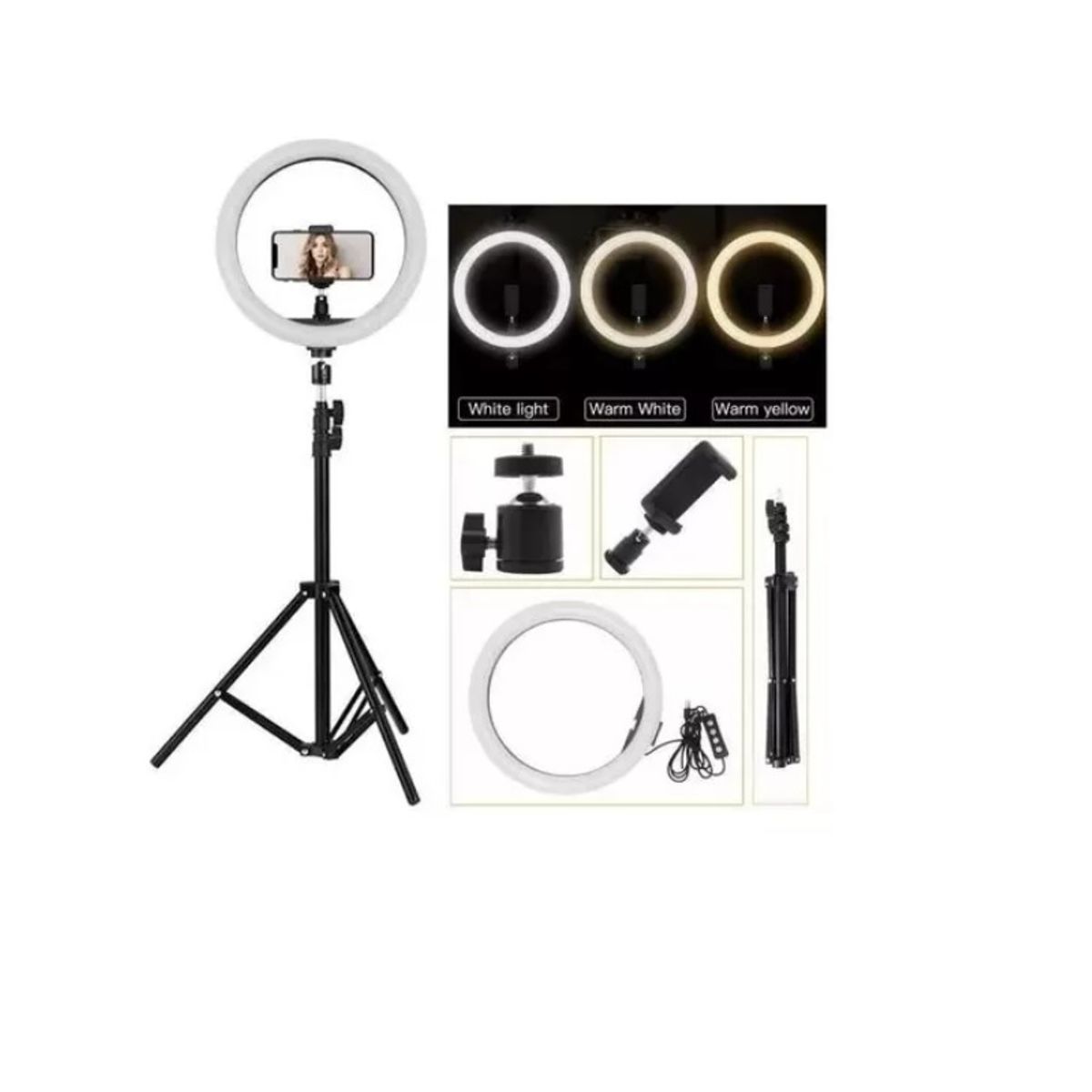 GENERICO - Aro de luz led 26con tripode luz calida blanca