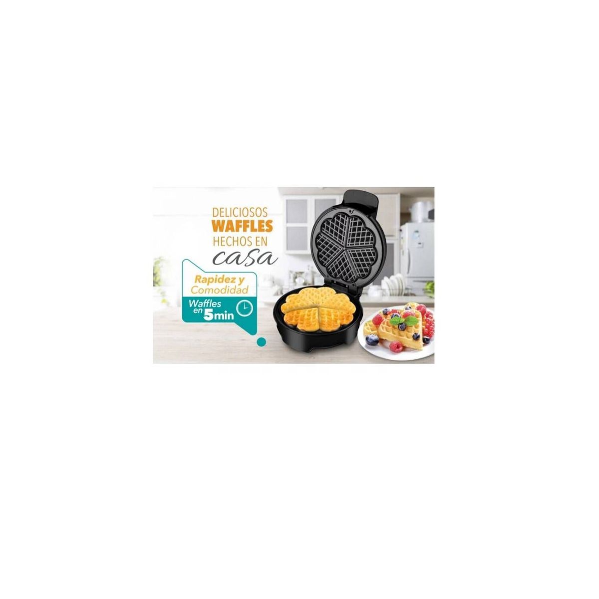 HOME ELEMENTS - Wafflera eléctrica grande home elements  negra