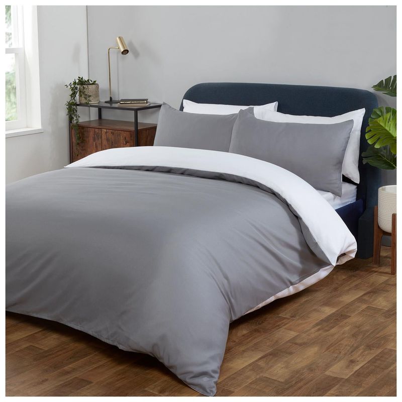 HAPPY BEAR - Funda Duvet Queen Microfibra Gris Blanco Liso