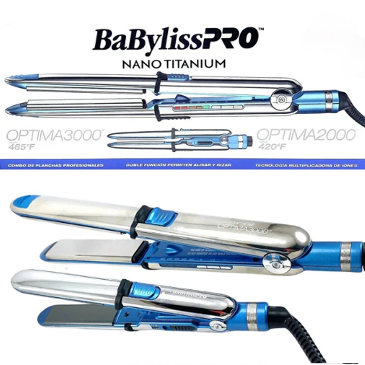 BABYLISS - Combo Planchas Profesionales Optima 3000  1¼” + Optima 2000 3/4" Babyliss