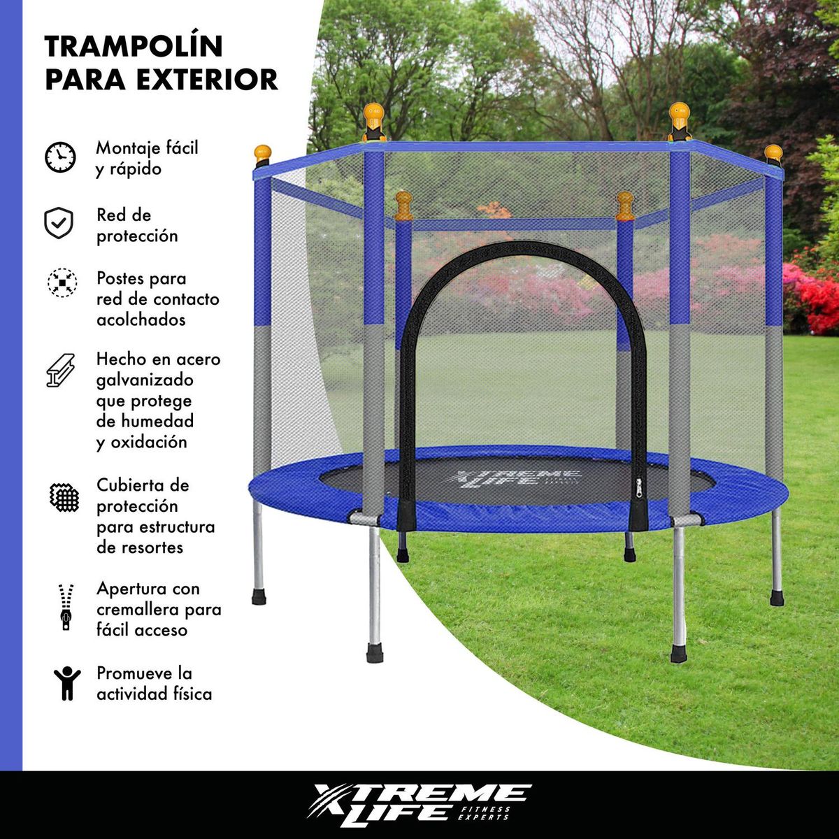 XTREME LIFE - Trampolin Brinca Brincolin 1.40 Mts Malla Proteccion Niños - Azul - Grande