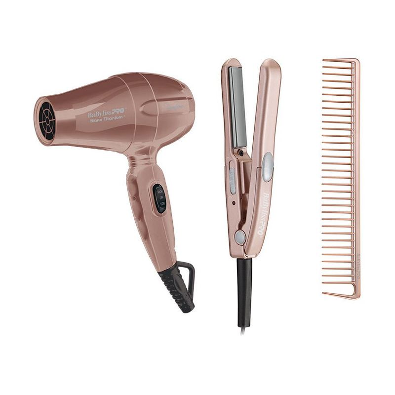 BABYLISS - Combo Viajero Secador Babyliss Mini 1000W Y Plancha Mini  3/4" Rose Gold Babyliss