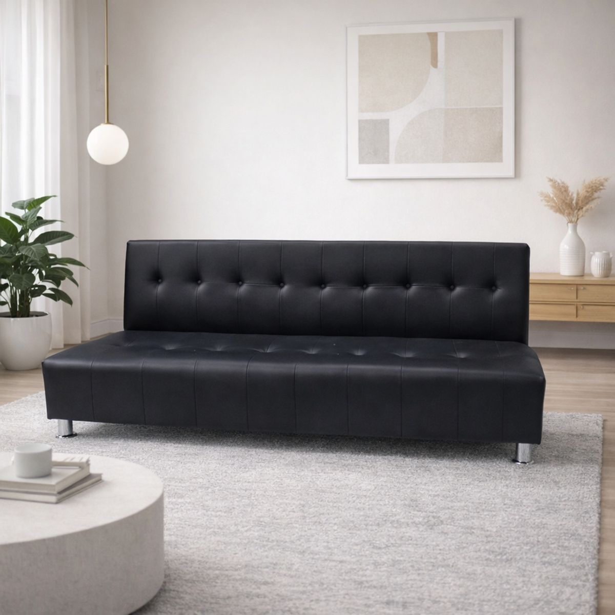 SOFA MARKET - Sofa Cama Master 3 Puestos Ecocuero Negro
