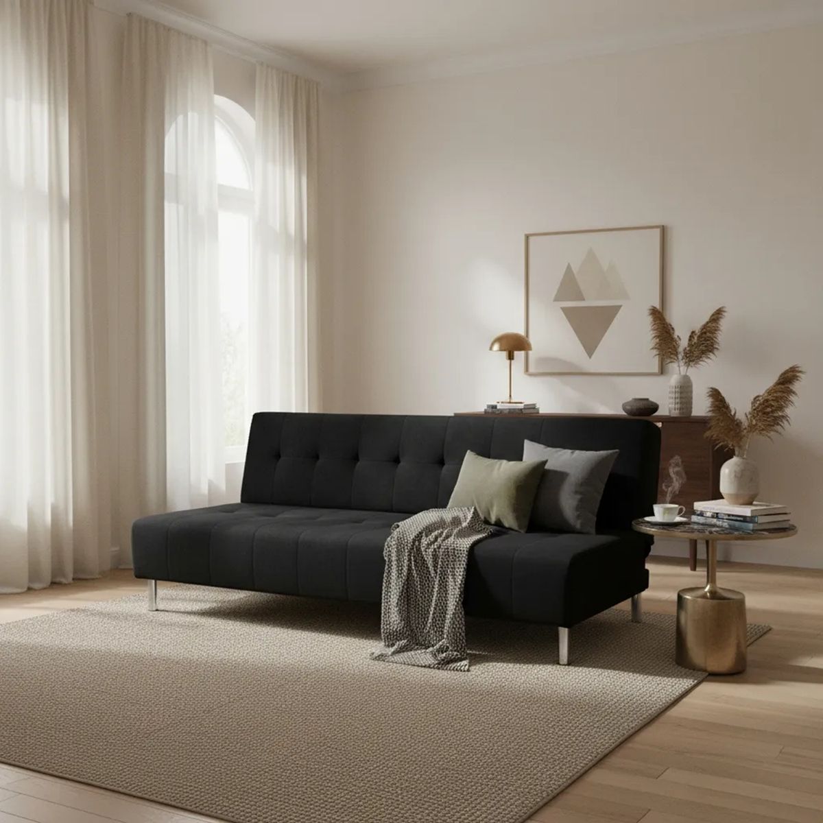 SOFA MARKET - Sofa Cama Master 3 Puestos Tela Negro