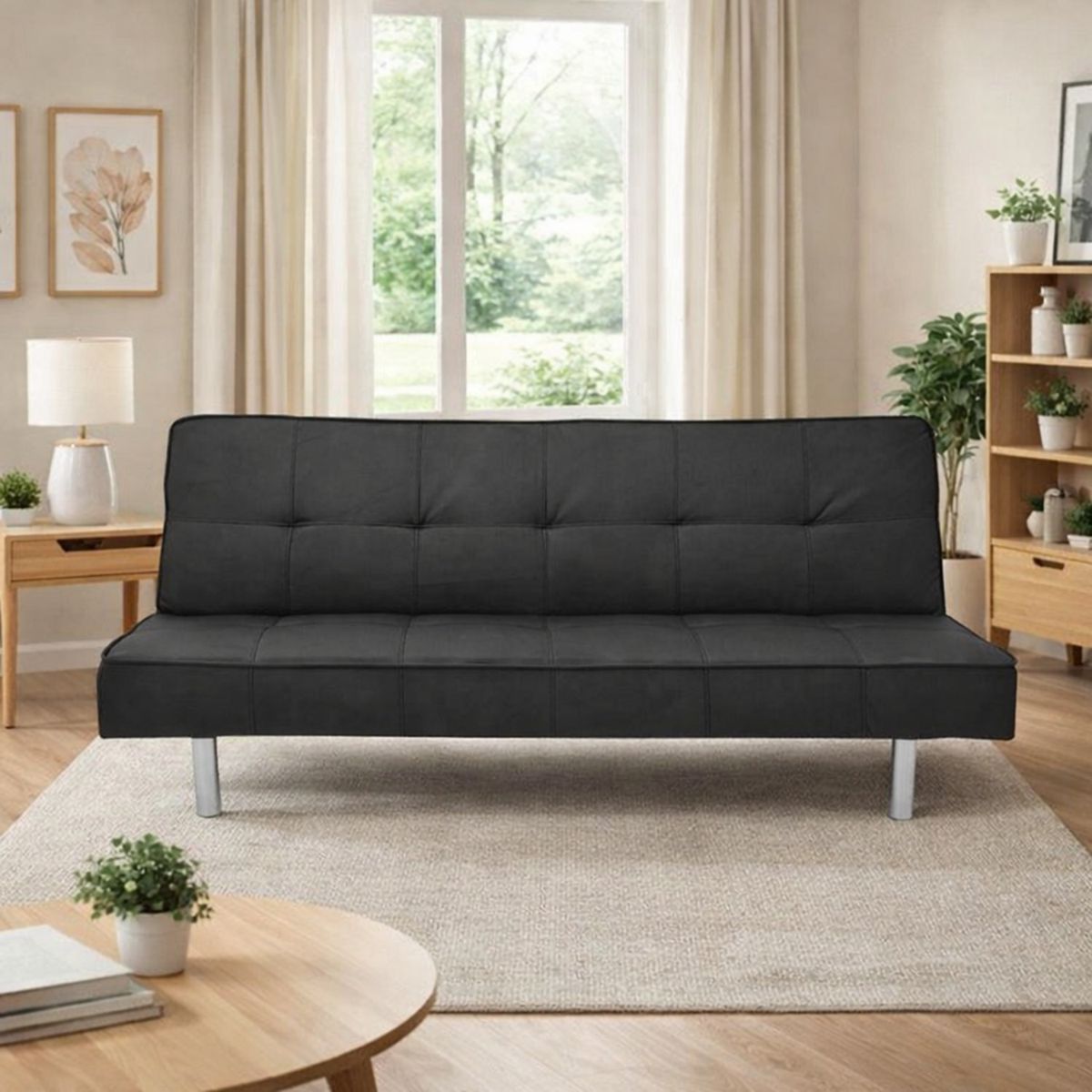 SOFA MARKET - Sofa Cama Ava 3 Puestos Ecocuero Negro