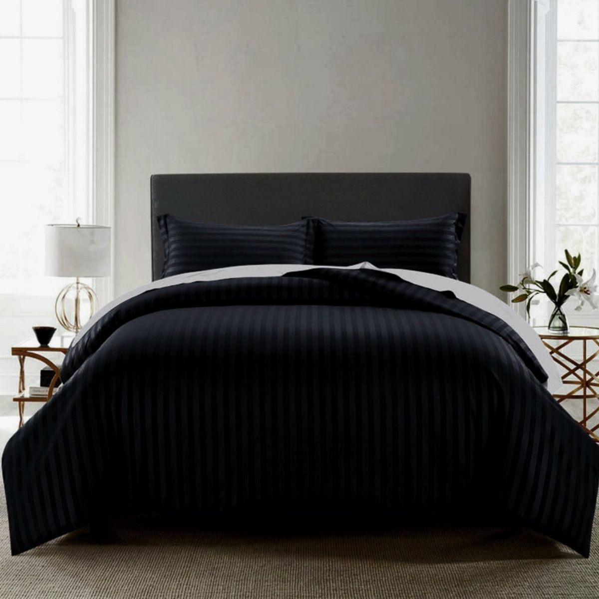 HAPPY BEAR - Funda Duvet King Microfibra Negro Lineas