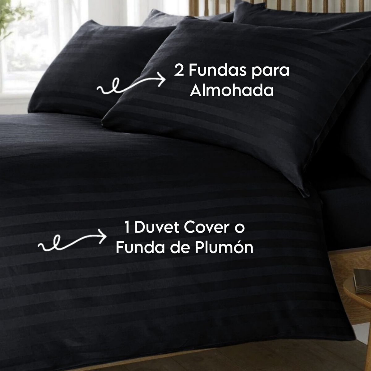 HAPPY BEAR - Funda Duvet King Microfibra Negro Lineas