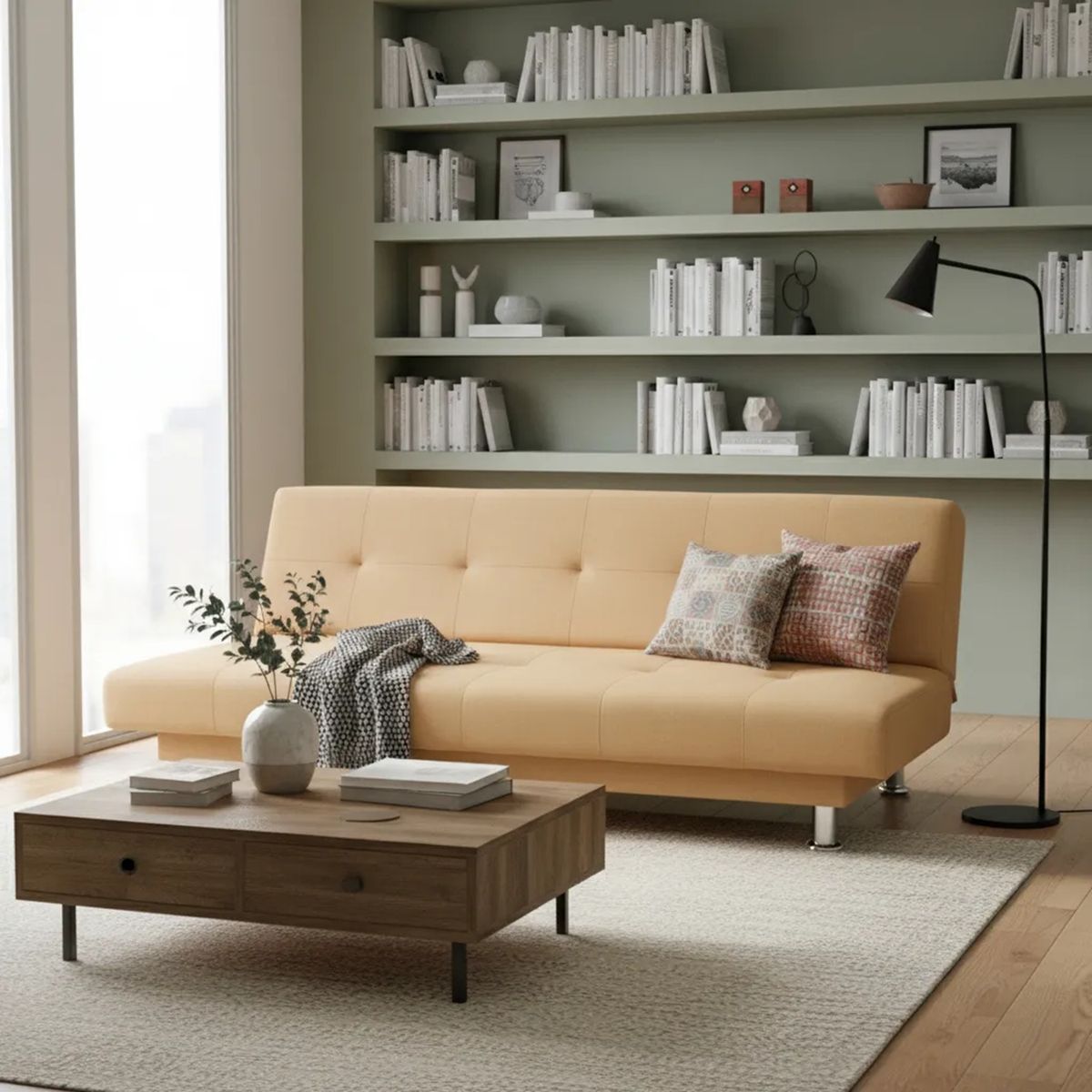 SOFA MARKET - Sofa Cama Basic 3 Puestos Tela Beige